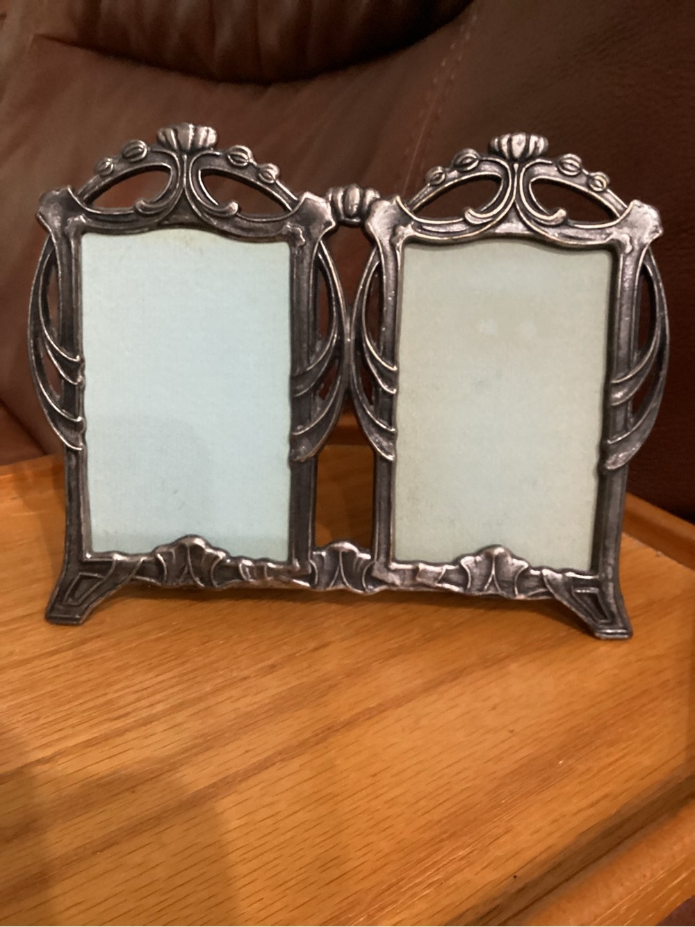 Art Nouveau Double Picture Frame in Silver holds 2.25x 3.25